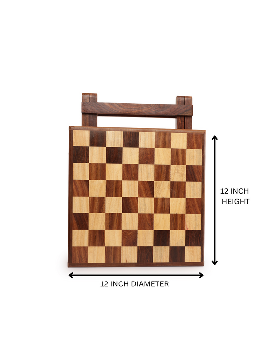 Handcrafted Wooden Chessboard Stand with Inlaid  Squares - Classic Game Board