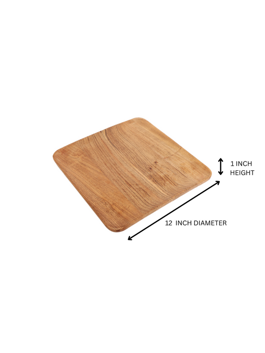 Handcrafted Square Wooden Serving Tray with  Rounded Edges - Single Piece