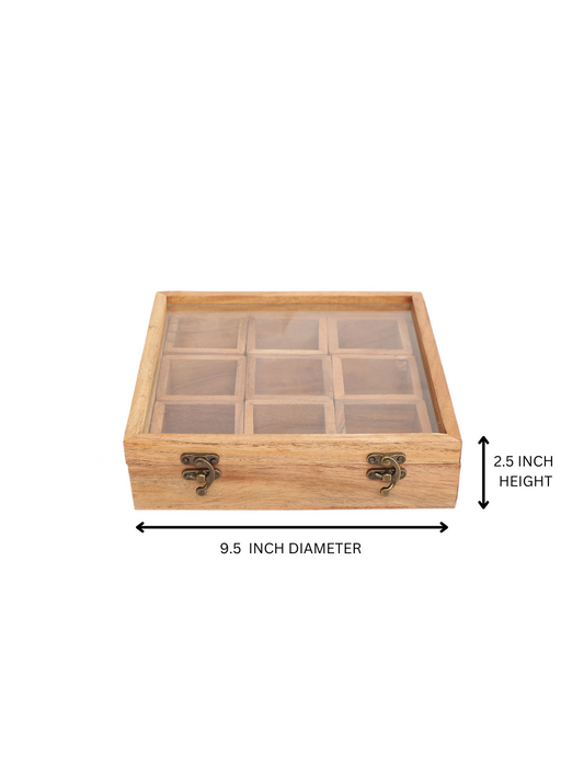"Handcrafted Wooden Spice Box with  Multiple Compartments & Lid"