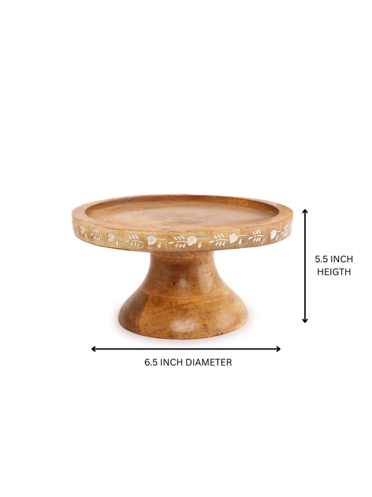 Handcrafted Wooden Oval Cake Stand  with Delicate Inlay Border