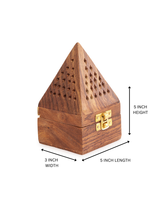 Homeique Handcrafted Sheesham Wood Pyramid Incense Cone Holder