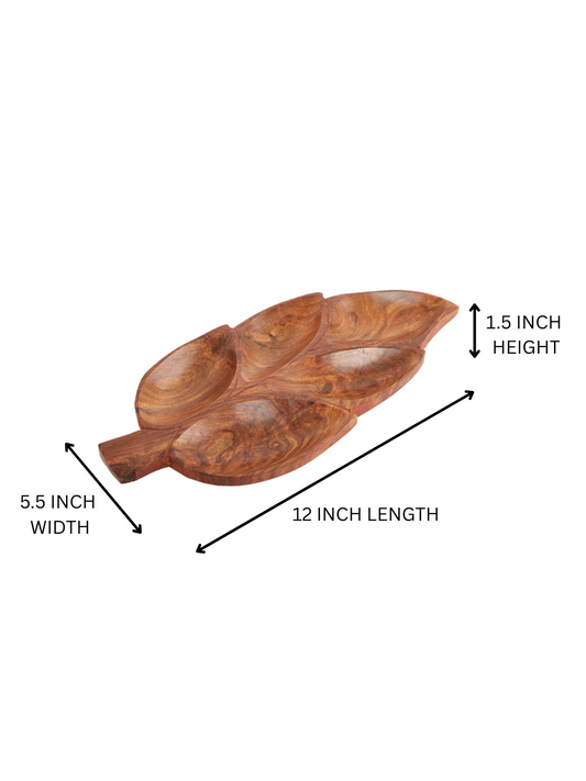 Homeique Handcrafted Sheesham  Wood Leaf-Design Serving Tray