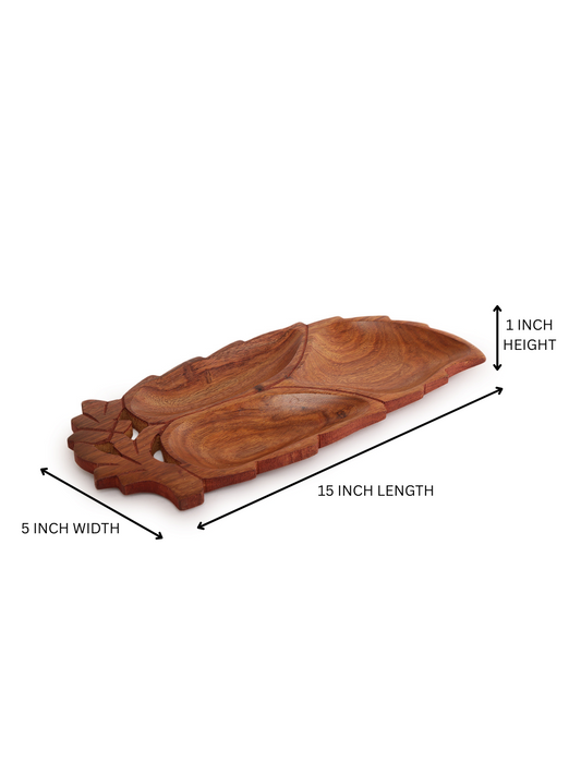 Homeique Premium Sheesham Wood  Floral Leaf Carved Serving Tray