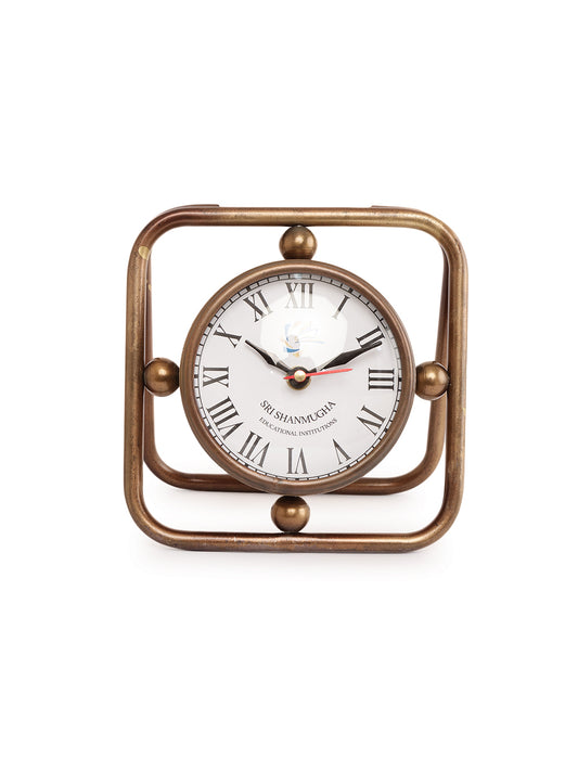 "Vintage-Inspired Brass Finish Table Clock with Roman Numerals "