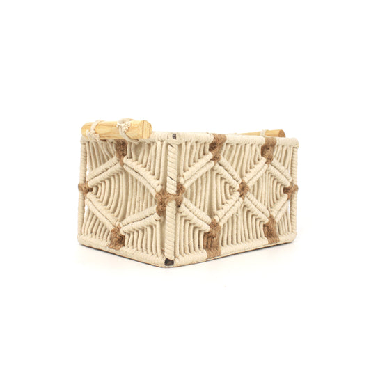 Handcrafted Macrame Storage Basket with Wooden Handles