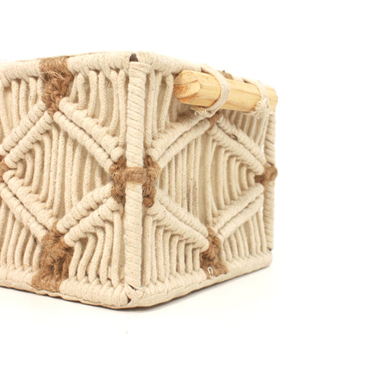 Handcrafted Macrame Storage Basket with Wooden Handles