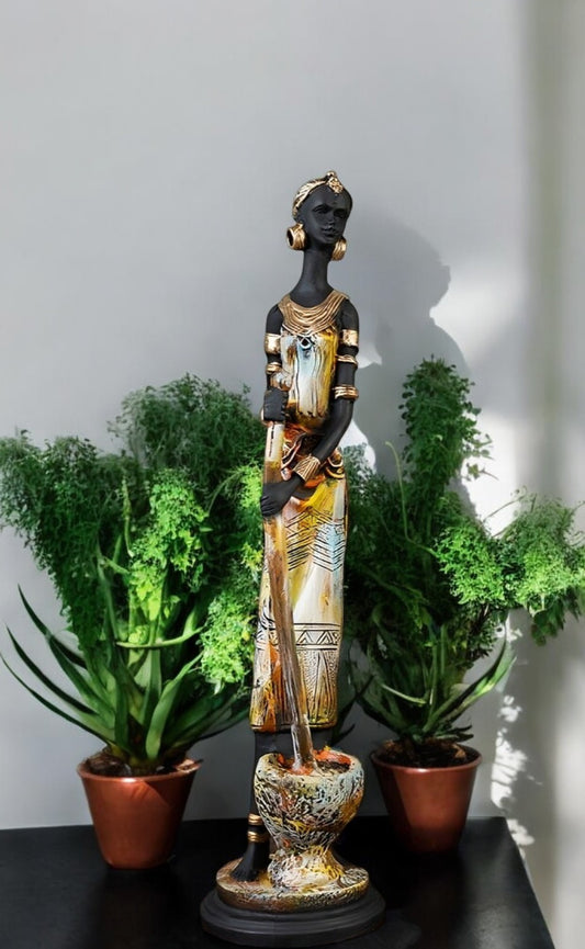 Tribal Woman Grinding Spices Showpiece – Handcrafted Polyresin Decorative Statue