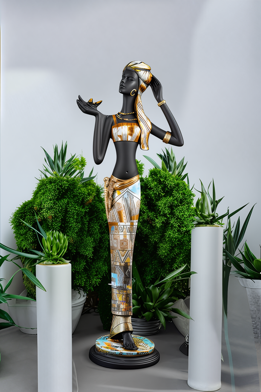 Graceful Tribal Woman Showpiece – Handcrafted Polyresin Decorative Statue