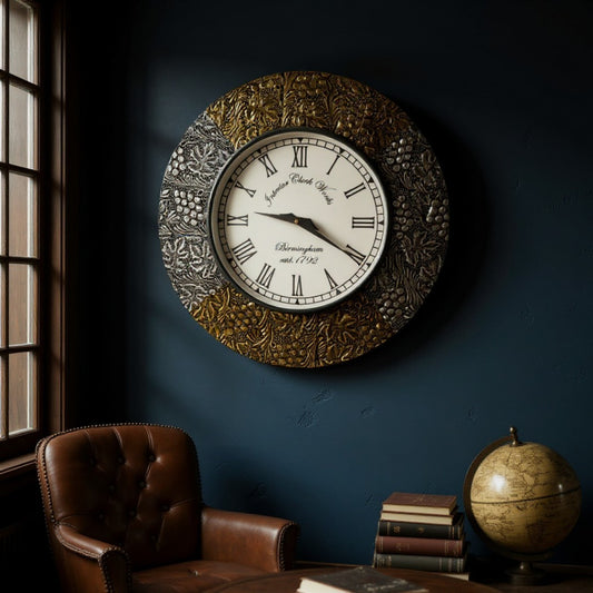 Vintage Roman Wall Clock with Embossed Plastic Frame