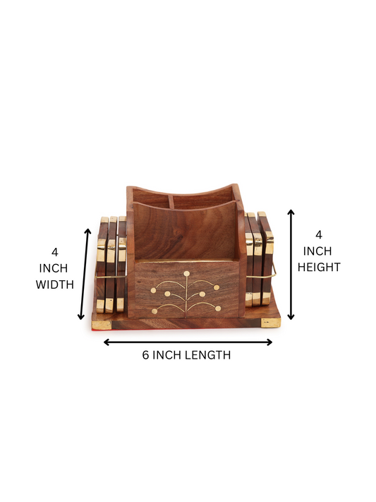 Artisan Carved Wooden Multi-Compartment  Desk Organizer