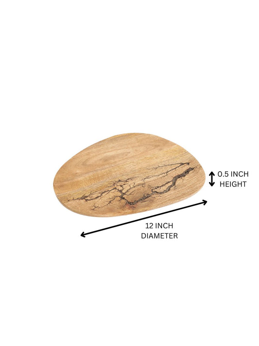 Handcrafted Round Wooden Serving Tray with  Pyrography Branch Design - Single Piece
