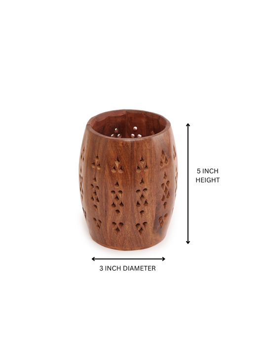Handcrafted Wooden Pen and Pencil Holder  with Natural Bark Accent
