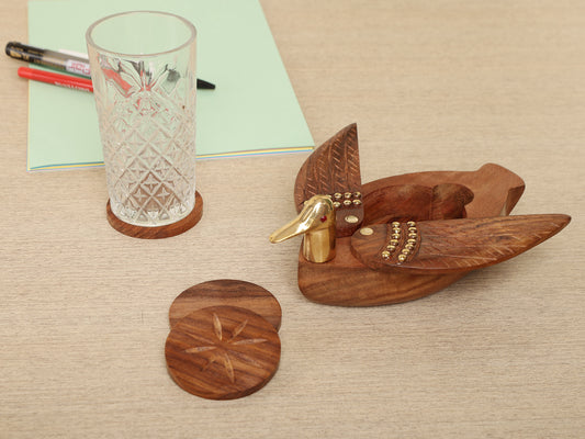Handcrafted Wooden Duck Coaster with  Brass Stud Detailing - Single Piece