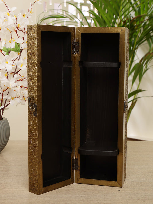 Ornate Patterned Metal Wine Box  with Hinged Lid & Clasp