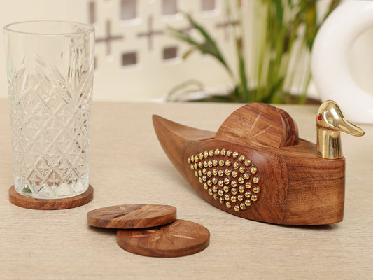 Handcrafted Wooden Duck Coaster with Intricate  Brass Accents - Single Piece