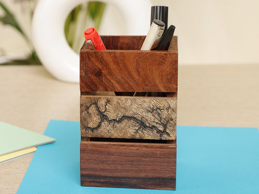 Handcrafted Wooden Multi-Compartment  Cutlery Holder & Organizer