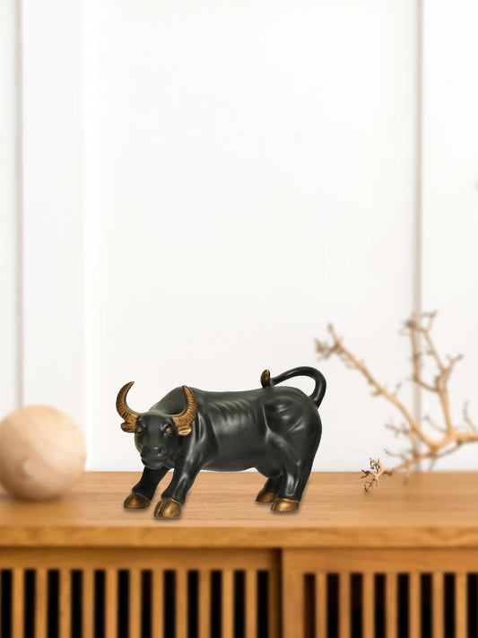 Resin Stock Market Bull Decorative Animal Showpiece for Home Decor/Office Table Top Decor/Living Room Decoration/Idol for Bookshelf Decor/Gift Items-Pack of 1 (Black)