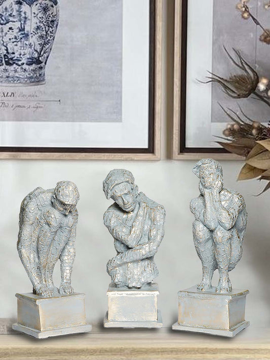 Sliver Color Decorative Bricked Man Showpiece Statue Table Accent for Home Décor Living Room Bedroom Hall Craft Decoration Items (Set of 3),, Resin