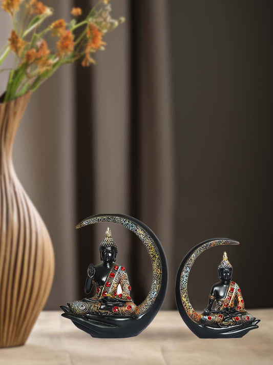 Meditating Moon Lord Buddha Statue Showpiece for Home Decor, Living Room, Bedroom, Dinning Room, Hallway, Office, Mandir, Gifting | Resin