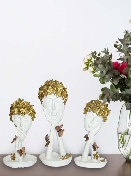 Lady Human Face Decorative Showpiece, Set of 3, Resin