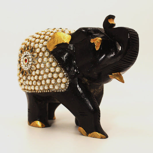 Artisan Royal Elephant Figurine with Gemstone Inlay