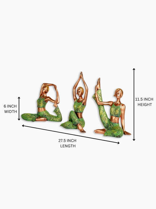 Resin Set of 3 New Green Yoga Girl Statue