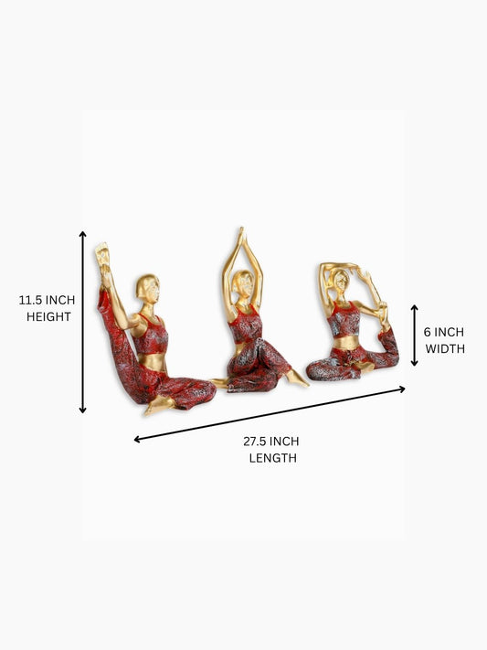 (Red Color) Resin Set of 3 New Black Yoga Girl Statue