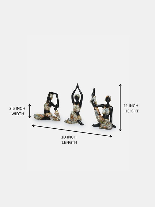 Resin Set of 3 New Black Yoga Girl Statue
