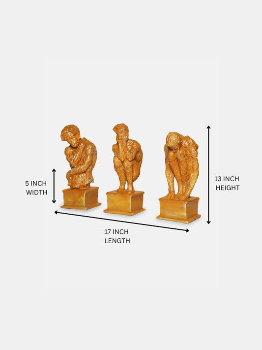 Decorative Bricked Man Showpiece Statue Table Accent for Home Décor Living Room Bedroom Hall Craft Decoration Items (Set of 3, Beige/Gold),, Resin