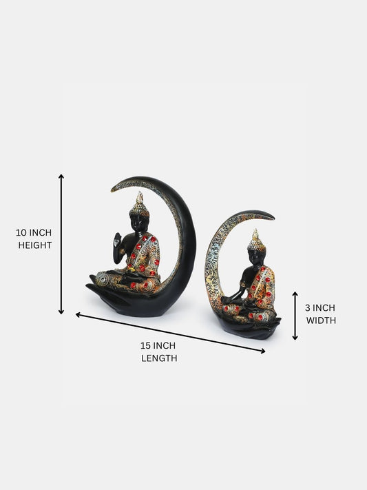 Meditating Moon Lord Buddha Statue Showpiece for Home Decor, Living Room, Bedroom, Dinning Room, Hallway, Office, Mandir, Gifting | Resin