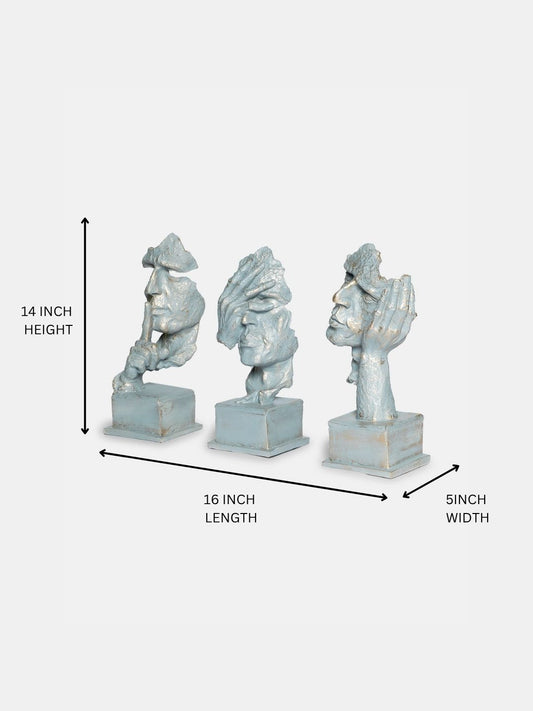 Resin Human Face With Hand On His Mouth Showpiece With Base For Home Decor | Decorative Items For Room | Home Decoration Items | Table Decoration Items, 10 Centimeters, 10 CM, Silver