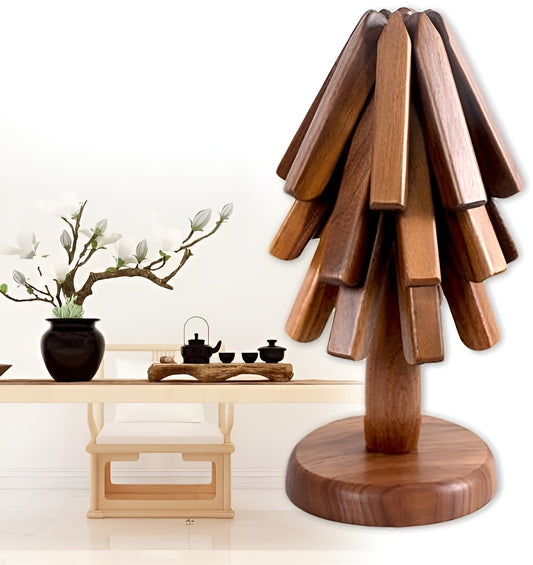Handcrafted Wooden Tree-Style Trivet Set (Multi-Use Decor & Hot Pot Stand)