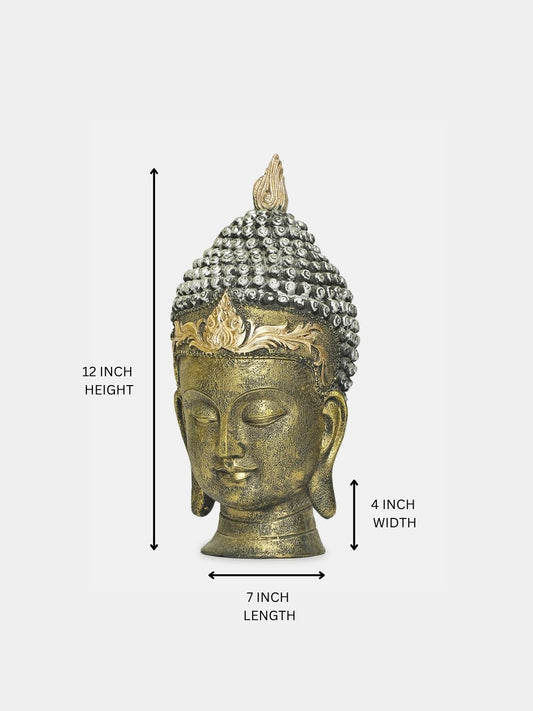 Metallic Gold Piece Buddha Head Statue, Idol for Diwali, Home Decor, Living Room, Office Desk, Table, Bedroom Corner Showpiece, Figurines, Christmas Gifts Items Face Buddha murti (Pack of 1)