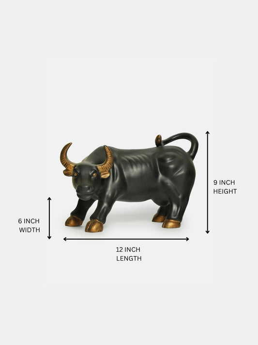 Resin Stock Market Bull Decorative Animal Showpiece for Home Decor/Office Table Top Decor/Living Room Decoration/Idol for Bookshelf Decor/Gift Items-Pack of 1 (Black)