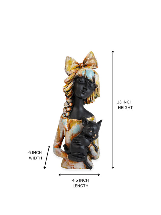 Beautiful Decorative Resin Doll with Cat Design Idol Figurine Sculpture (Doll with CAT)