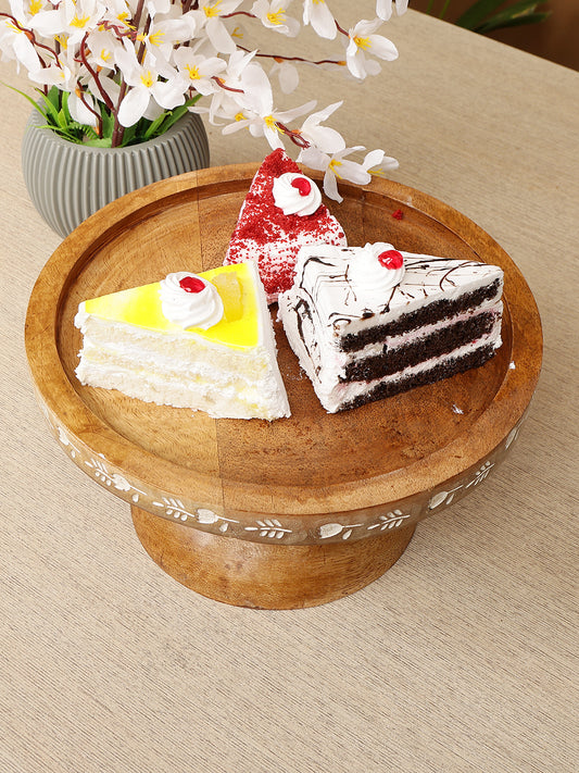Handcrafted Wooden Oval Cake Stand  with Delicate Inlay Border
