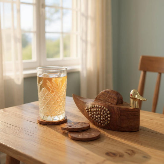 Handcrafted Wooden Duck Coaster with Intricate  Brass Accents - Single Piece