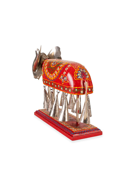 Rajasthani Style Wooden Uptrunk Elephant with Embossed Work (10 Bell Horse) - Size (LxBxH): 8.5"x3.5"x13" Inch