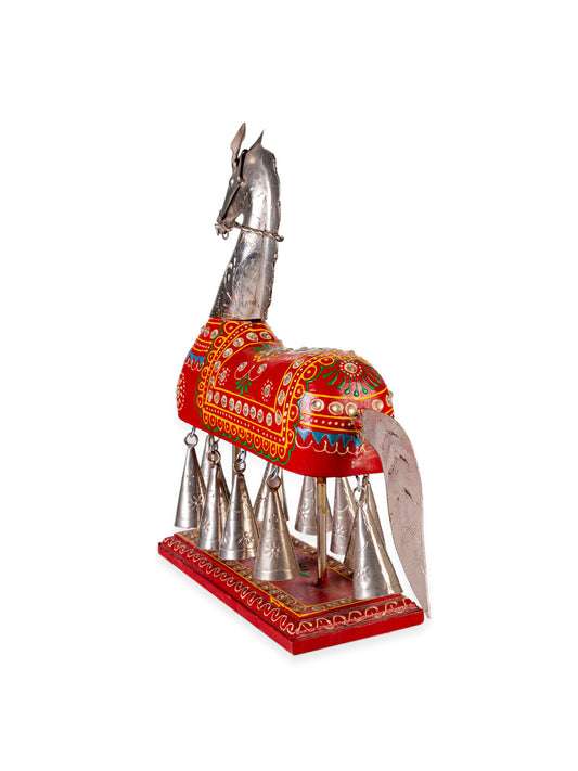 Rajasthani Style Wooden Uptrunk Horse with Embossed Work (10 Bell Horse) - Size (LxBxH): 8.5"x3.5"x13" Inch