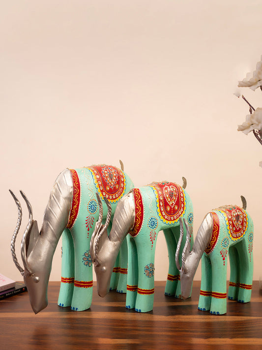 Showpiece for Home Decor Showpiece | Deer Statue for Home Decorative Item & Office Table Decor Showpiece (Set of 3) (Multicolor, Resin)