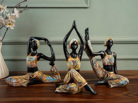 Resin Set of 3 New Black Yoga Girl Statue