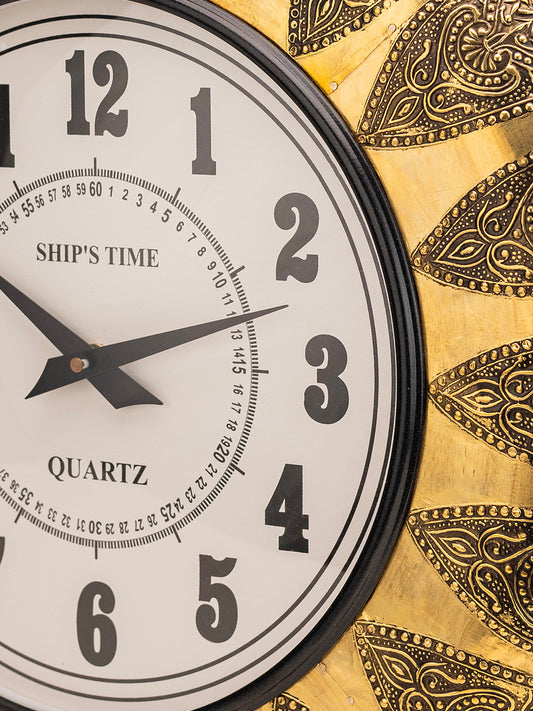 Golden Ornate Plastic Frame Wall Clock – Vintage Ship’s Time Design