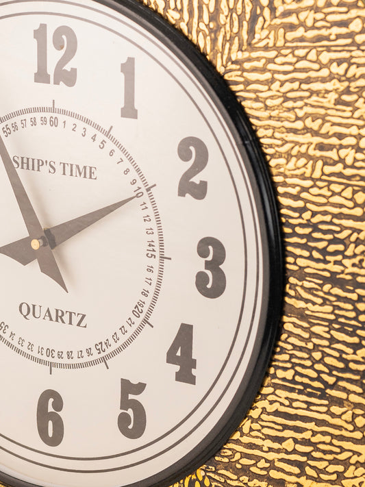 Ship's Time Textured Frame Wall Clock – Golden Black Finish with Bold Numbers