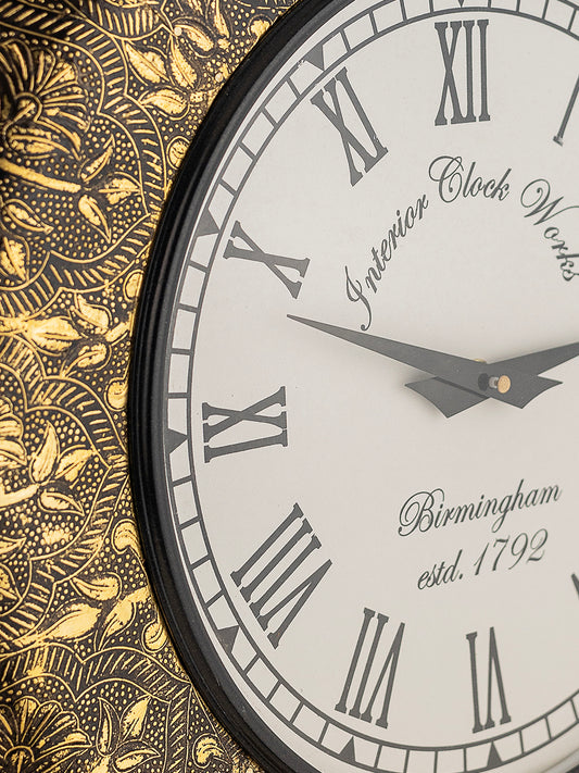 Vintage Roman Wall Clock with Gold Floral Plastic Frame