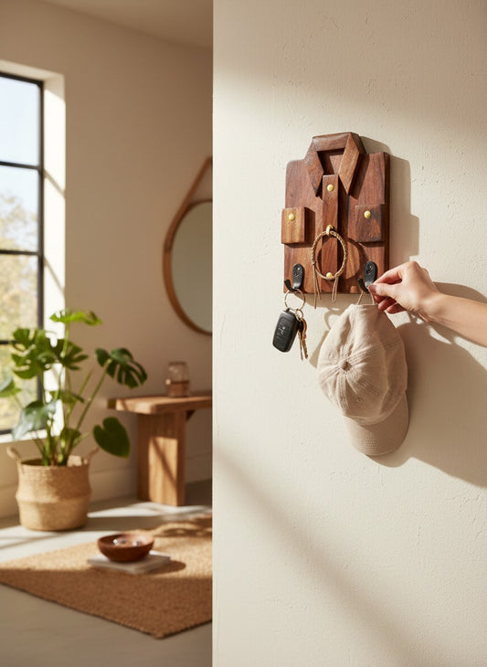 Rustic Wooden Shirt Wall Hook Organizer – Handcrafted Coat & Key Holder