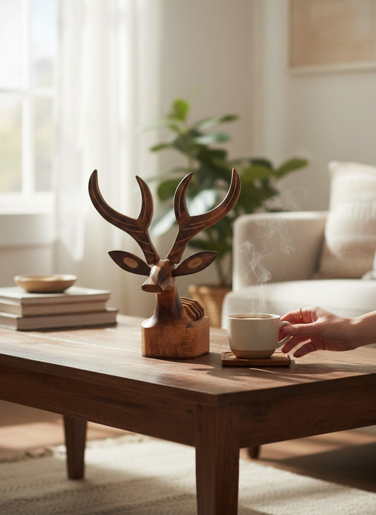 Handcrafted Wooden Deer Cutlery Holder – Rustic Artisan Table Organizer