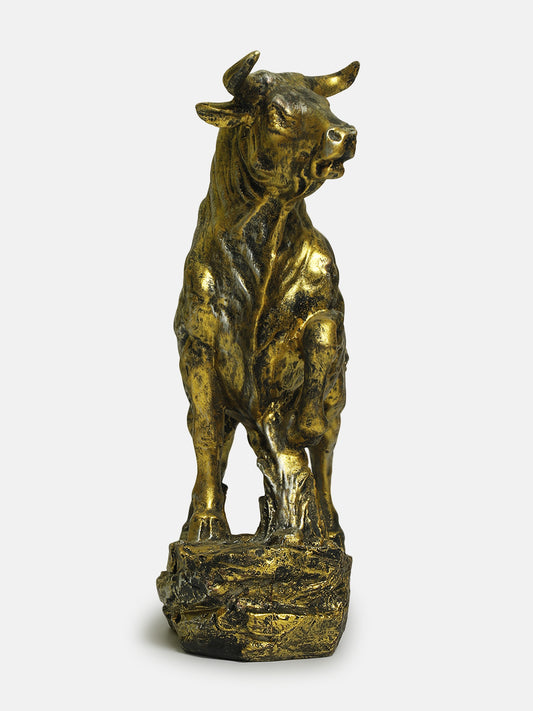 Resin Stock Market Bull Decorative Animal Showpiece for Home Decor/Office Table Top Decor/Living Room Decoration/Idol for Bookshelf Decor/Gift Items-Pack of 1 (Metallic Gold)