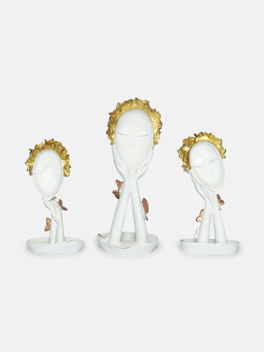 Lady Human Face Decorative Showpiece, Set of 3, Resin