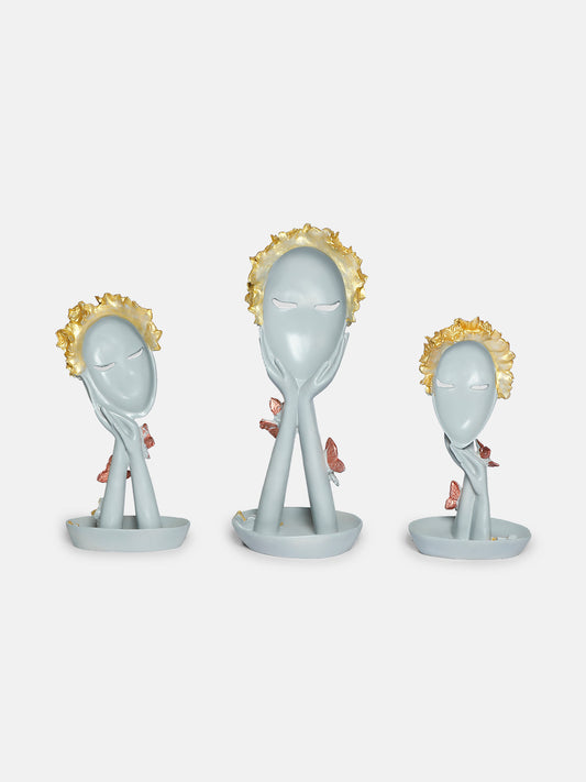 Unique Lady Human Face Decorative Showpieces Set of 3