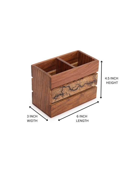 Handcrafted Wooden Multi-Compartment  Cutlery Holder & Organizer